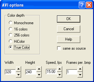 AVI Options dialog